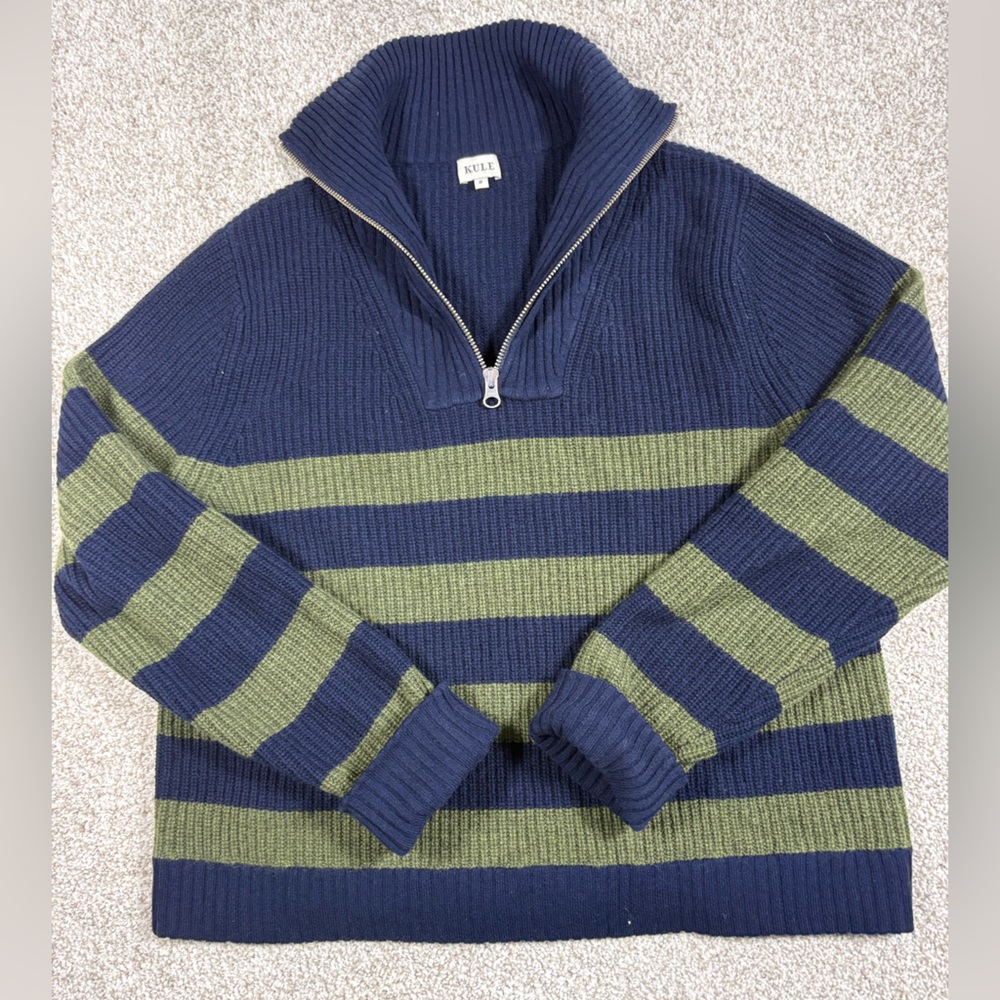 Kule Morgan Wool Cashmere Striped 1/4 Zip Sweater Size small